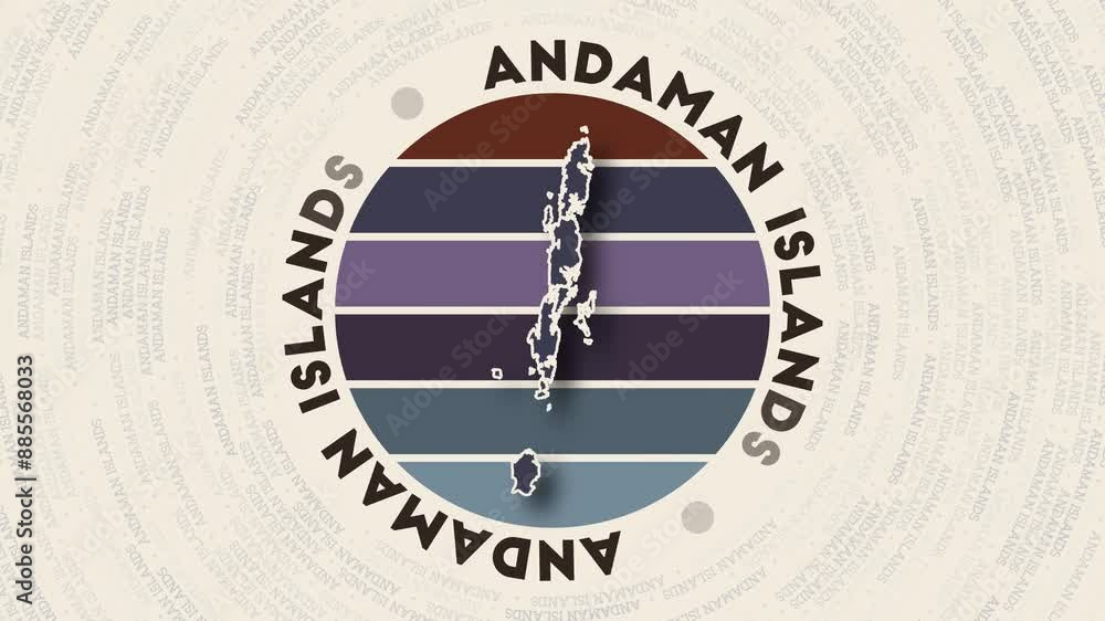Poster andaman islands logo intro. badge with the circular name and map of the island. vibrant andaman isla