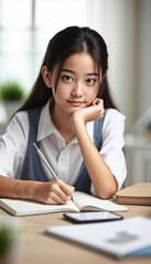 Obraz premium Asian girl is doing homework | Back to school concept