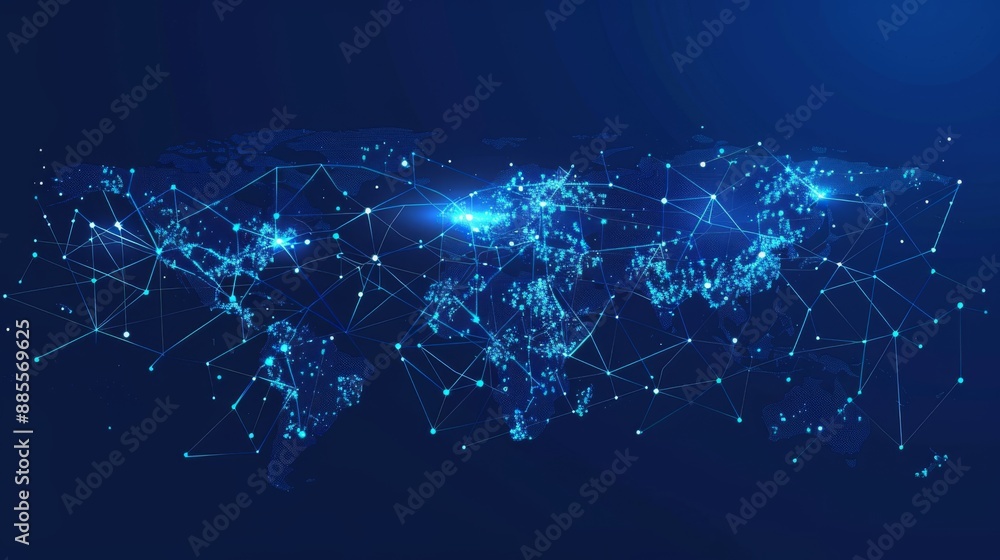 Poster connect to the world. world map with dots and lines shows global business.