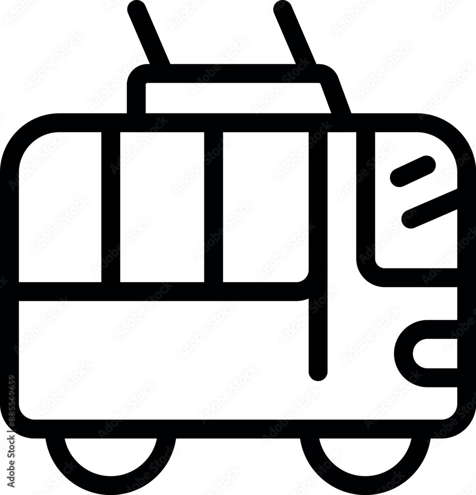 Poster black and white line art of a trolleybus driving, representing sustainable urban transportation