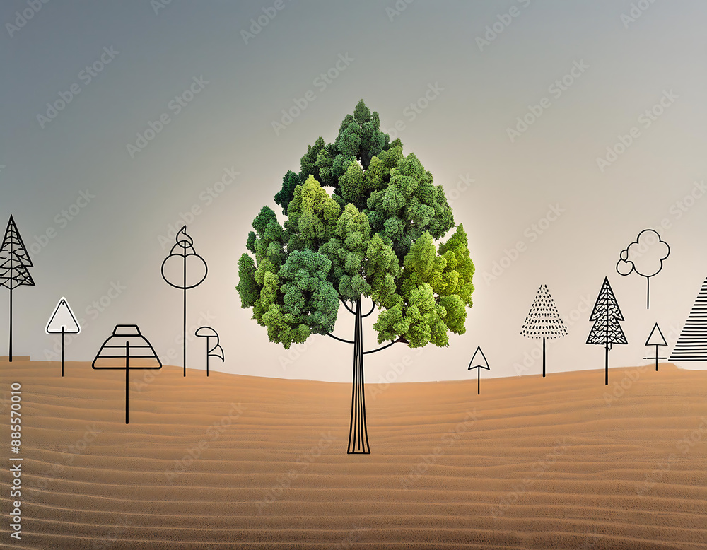 Poster minimal trees linear icons- a vector set of minimalistic tree icons in linear style._1(209)