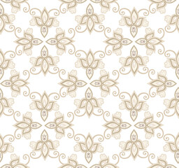 Arabesque floral seamless pattern. Flourish ornamental texture in classical interior decor style. Floral tile background. Fantastic flowers and leaves. Wonderland motives of stylish damask patterns.