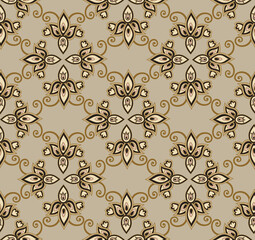 Arabesque floral seamless pattern. Flourish ornamental texture in classical interior decor style. Floral tile background. Fantastic flowers and leaves. 