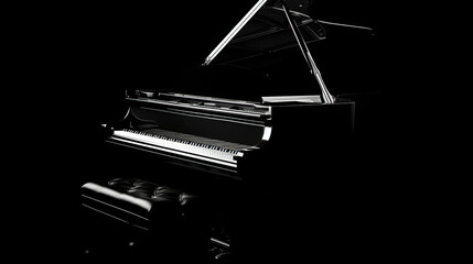 A sleek black background with the silhouette of a grand piano