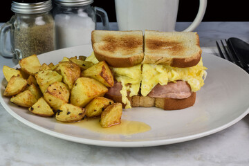 spam and egg breakfast sandwich,