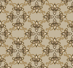 Arabesque floral seamless pattern. Flourish ornamental texture in classical interior decor style. Floral tile background. Fantastic flowers and leaves. 