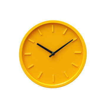 Bright yellow analog wall clock with a sleek transparent, minimalist look, featuring black hands and simple hour markers.