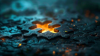 A subtle puzzle piece outlined in minimal light representing problem-solving in small ventures.