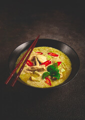 green curry with chicken, traditional Thai cuisine, Asian food, homemade, no people,