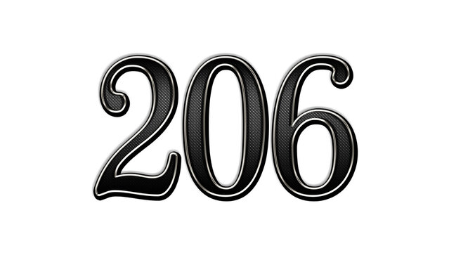 black metal 3d design of number 206 on white background.	
