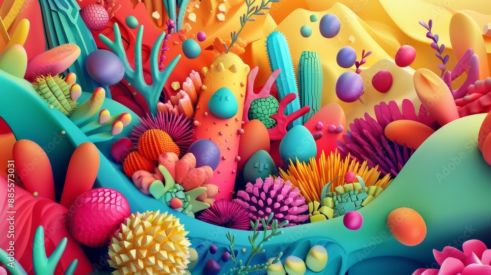 Poster abstract colorful 3d shapes - a colorful abstract 3d artwork of various shapes and textures. it is a