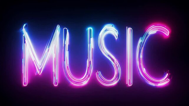 The word "Music" appears, written in neon glowing letters on a dark background.
Concept: track playlists, nightlife, music events and club culture. Invitation template