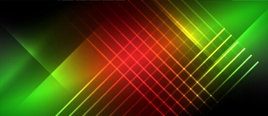 Obraz premium Neon dynamic diagonal light rays background. Techno digital geometric concept design for wallpaper, banner, presentation, background