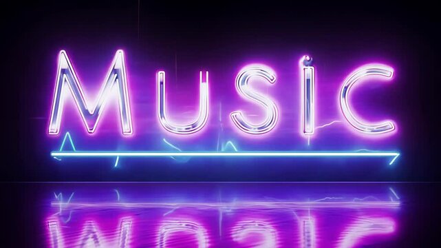 The word "Music" appears, written in neon glowing letters on a dark background.
Concept: track playlists, nightlife, music events and club culture. Invitation template