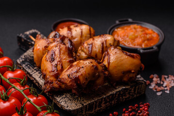 Delicious baked chicken or turkey shish kebab on a skewer