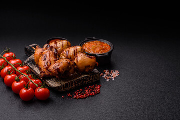 Delicious baked chicken or turkey shish kebab on a skewer