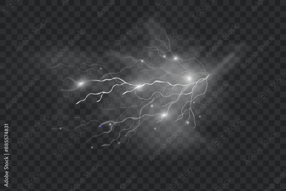 Poster light white isolated vector lightning png. realistic natural lightning effectthunderstorm. strength 