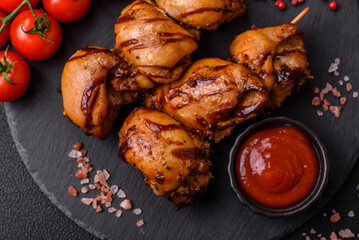Delicious baked chicken or turkey shish kebab on a skewer