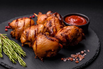 Delicious baked chicken or turkey shish kebab on a skewer