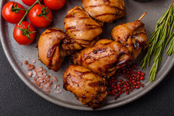 Delicious baked chicken or turkey shish kebab on a skewer
