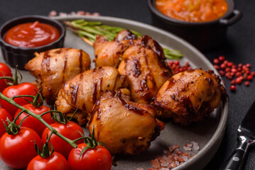 Delicious baked chicken or turkey shish kebab on a skewer