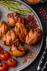 Delicious baked chicken or turkey shish kebab on a skewer