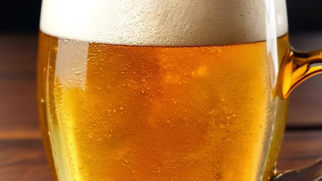 Delicious beer in a glass cup on the table