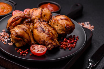 Delicious baked chicken or turkey shish kebab on a skewer