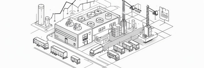 Industrial Complex Illustration - A simple illustration of an industrial complex with trucks and machinery