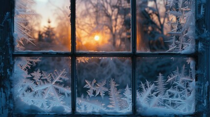 Frosty Window Winter Scene