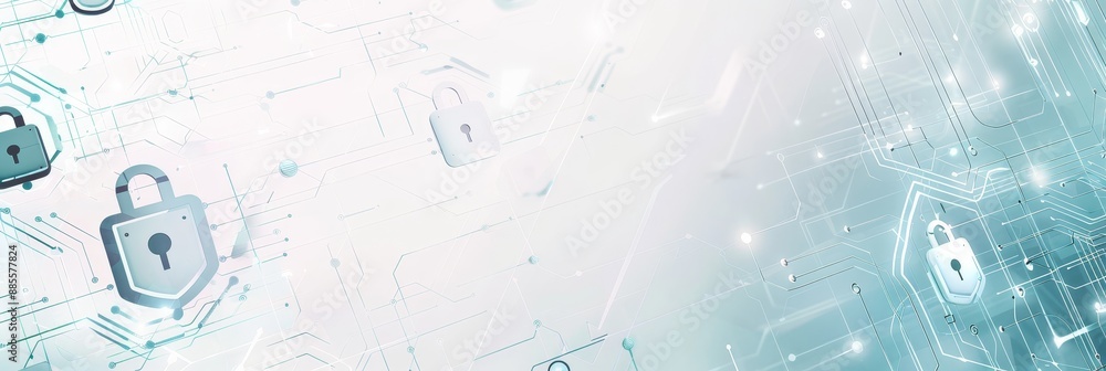 Poster cybersecurity network protection - abstract illustration of cybersecurity with network symbols and p