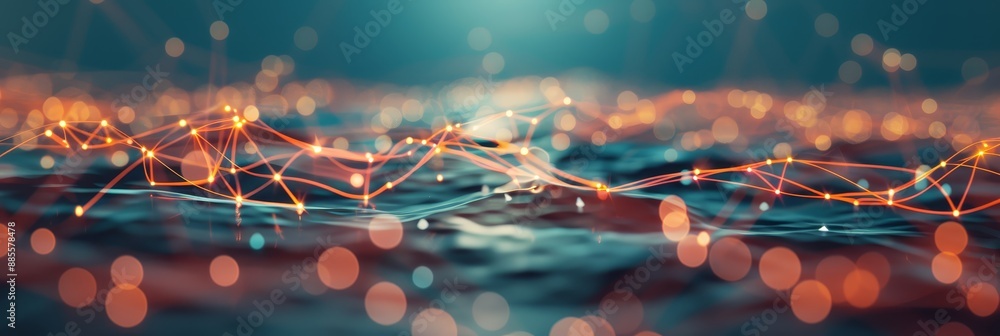 Poster abstract network and connections - digital landscape - an abstract digital network with glowing line