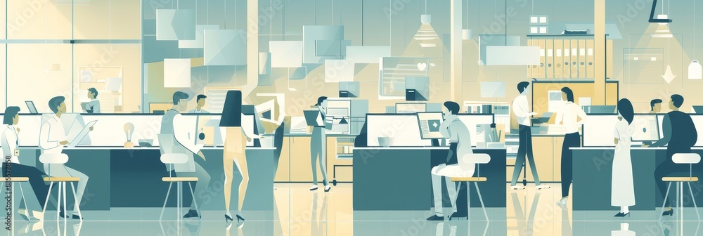 Poster modern office illustration: a visual representation of workplace dynamics - an illustration depictin