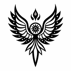 Doodle bird with intricate mandala wings, white background