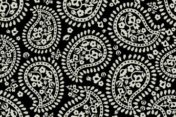 Motifs Ikat floral paisley embroidery background.geometric ethnic oriental pattern traditional.Aztec-style abstract. design for texture, fabric, clothing, wrapping, decoration © supachai
