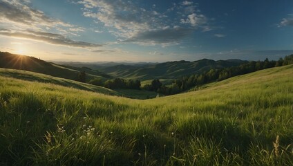 Serenity of grassy meadow and clear sk