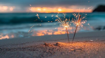 Bengal lights on the beach near ocean