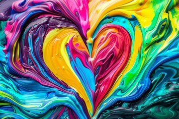 Obraz premium Colorful heart-shaped abstract paint swirl