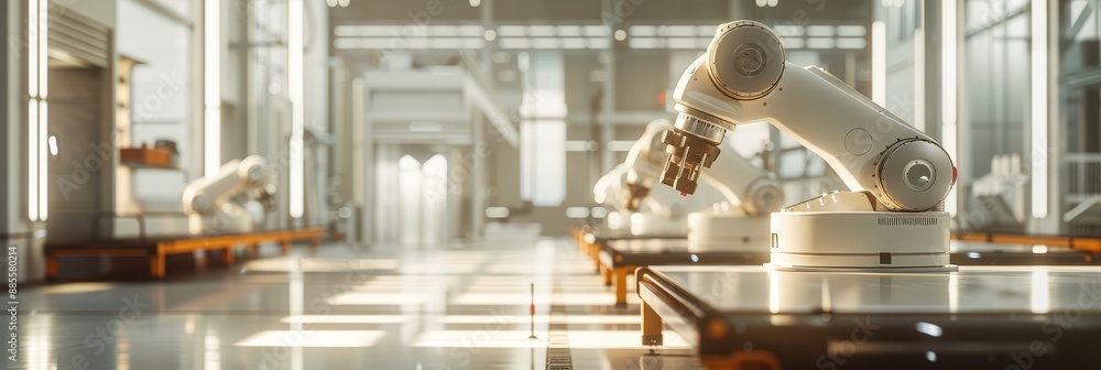 Aufkleber robotic arms in a modern factory - a row of robotic arms in a modern factory, showcasing the automat
