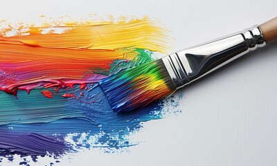 Fototapeta premium Realistic Paintbrush with Rainbow Paint on a Clean Background