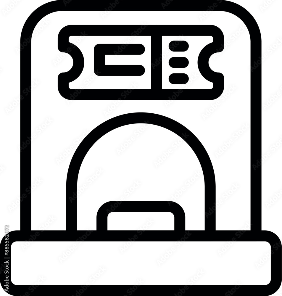 Poster outline icon of a ticket validator machine validating a ticket for public transportation