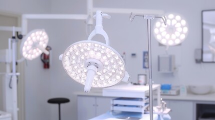 A flexible medical lamp with an adjustable arm, displayed on a white background, used for illuminating surgical areas.