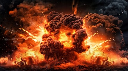 Realistic bomb explosions with fire and smoke. illustration.