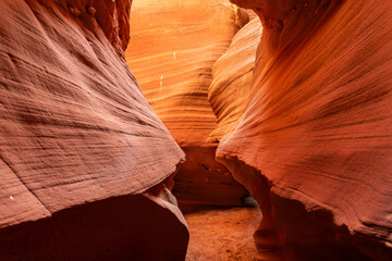 Antelope Slot Canyons in Arizona shows the orange bouncing light on the walls of the passageway.