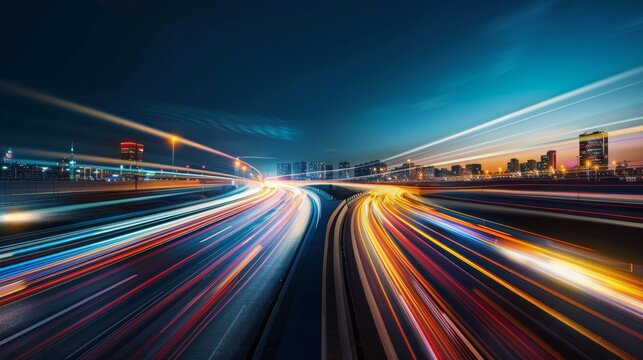 Blurred traffic background banner at night - Powered by Adobe