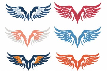 Wings flat icon, angel wings emblem, bird feathers minimal silhouette, pigeon sign, spirituality symbol