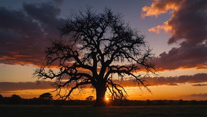 Silhouetted Tree Against a Vibrant Sunset