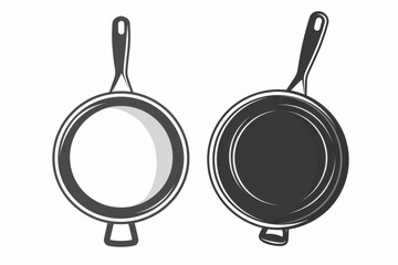 Frying pan icon, empty nonstick cookware sign, non stick symbol skillet, saucepan emblem, pan isolated