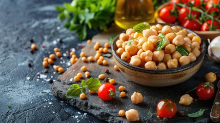 Turkish chickpea legume fresh healthy meal on table with copy space background