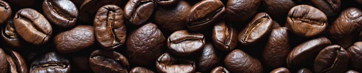 A close up of coffee beans. Free copy space for banner.
